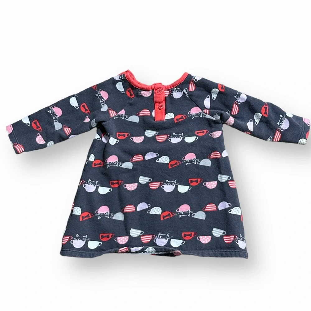 Gymboree Baby Toddler Girls Kitty Cat Tea Cup Long Sleeve Fleece Dress 12-18 mon